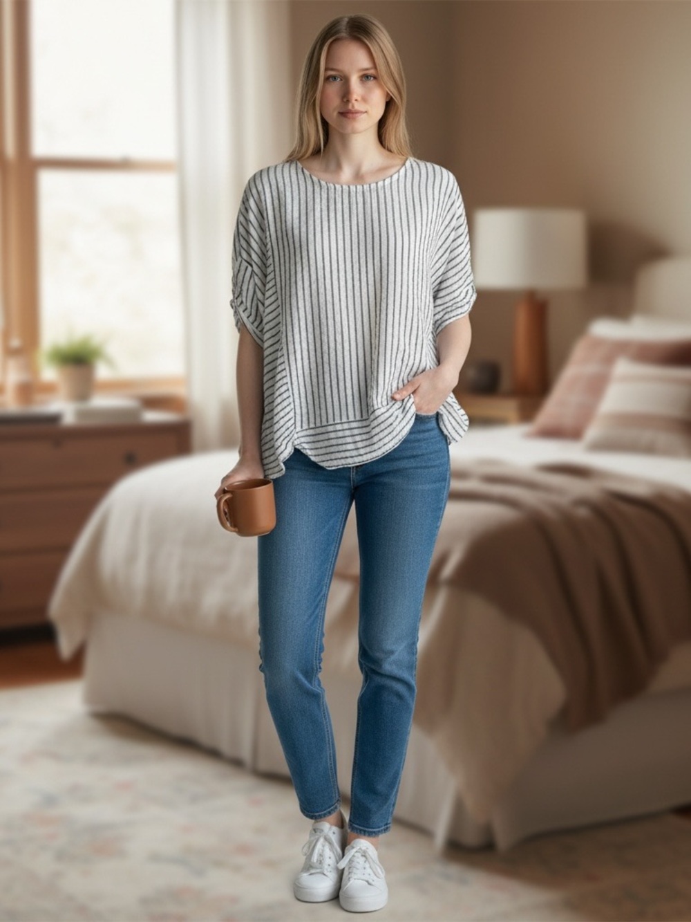 Saks Fifth Avenue Boxy Blouse Top Linen Asymmetrical